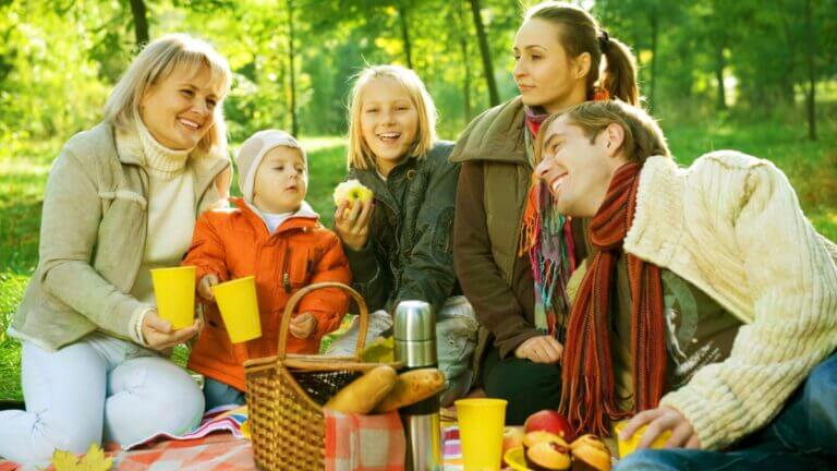 adults with children on a picnic