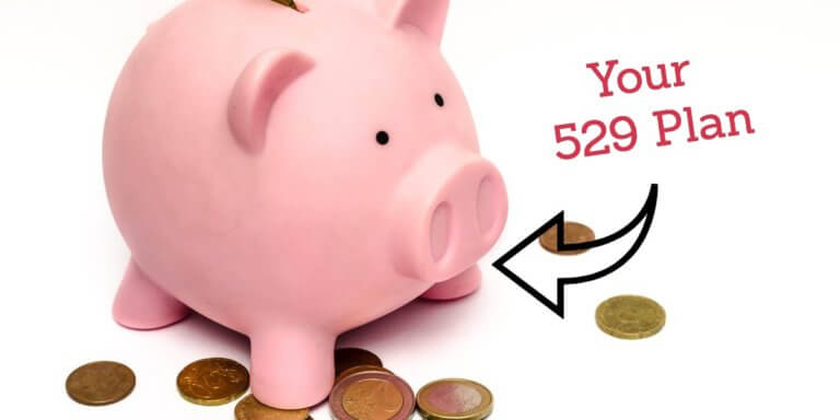 529 Plan and arrow pointing to piggy bank with coins