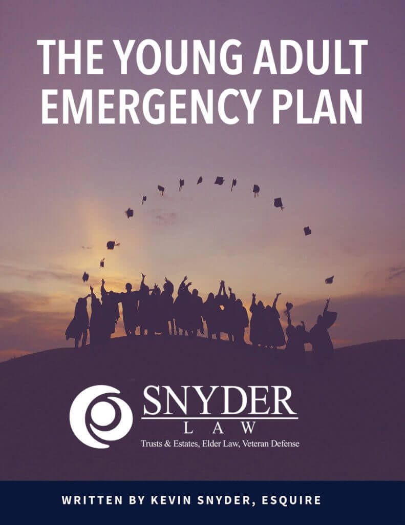 The Young Adult Emergency Plan cover with image of graduates throwing caps in the air and Snyder Law Logo