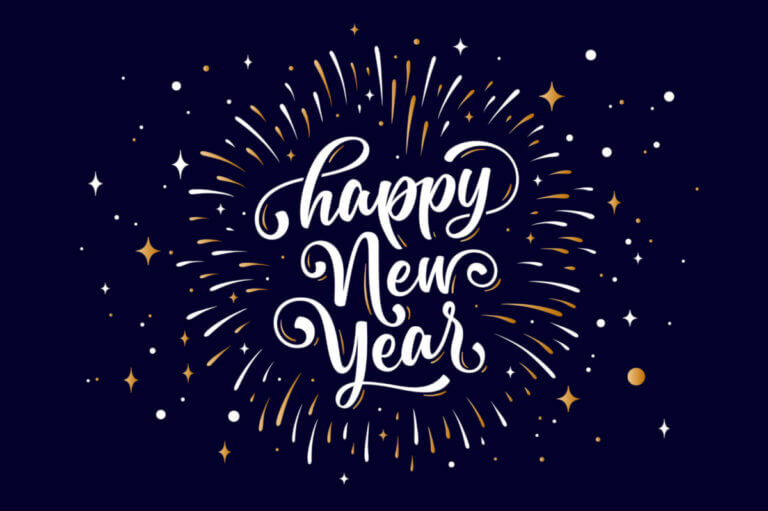 Illustration with Lettering text for Happy New Year