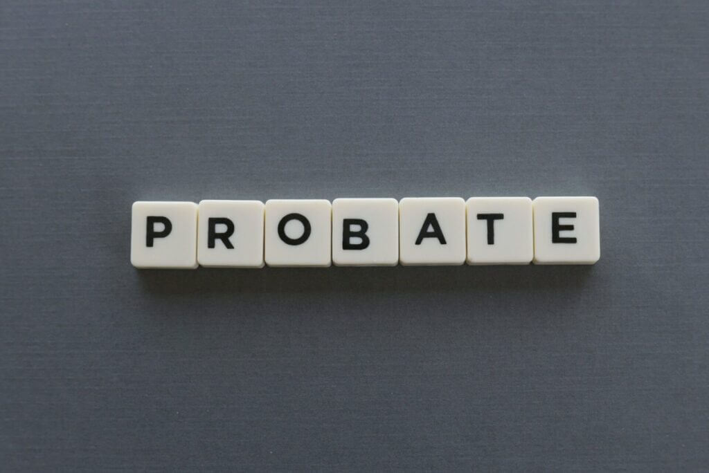 Probate word made of square letter word on grey background