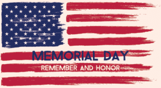 Graphic of flag with text of "Memorial Day Remember and Honor"