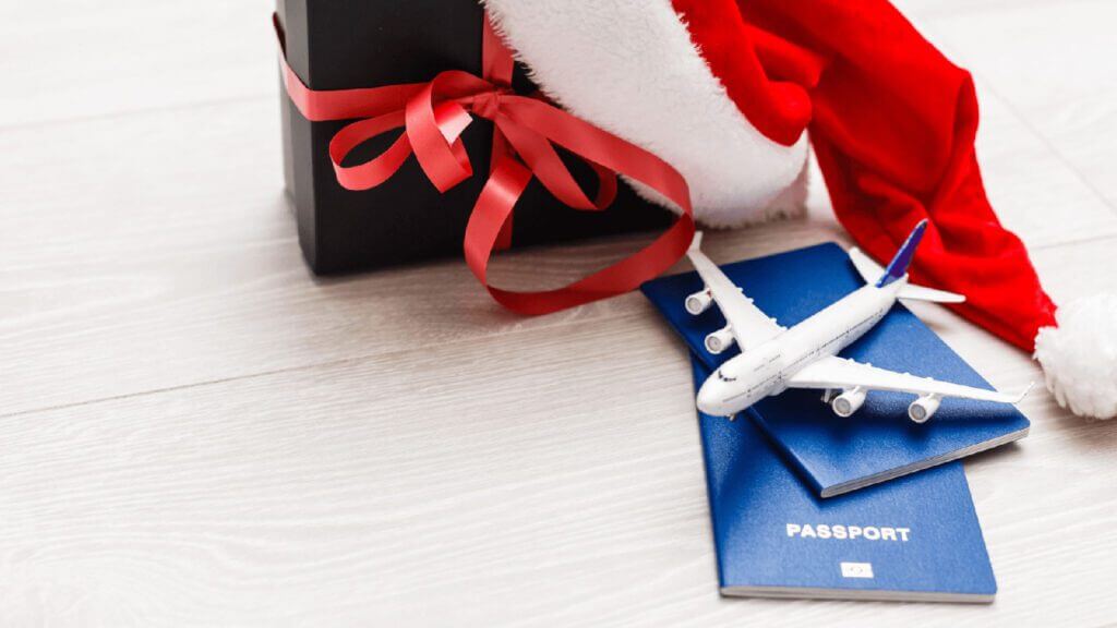 santa hat with airplane and passport