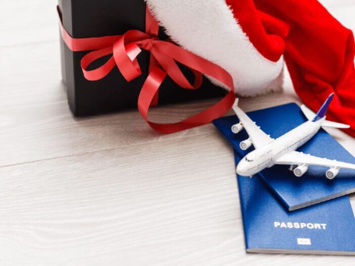 santa hat with airplane and passport