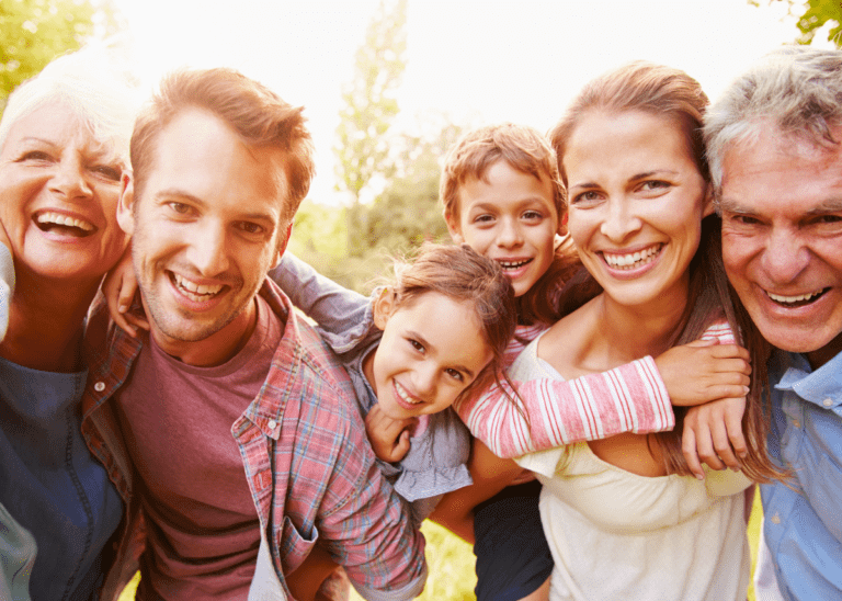 multigenerational family hugging