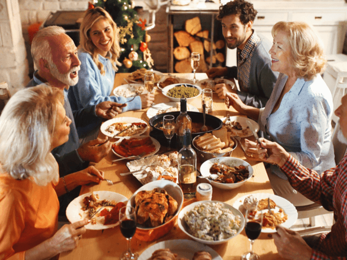 Family eating Thanksgiving dinner