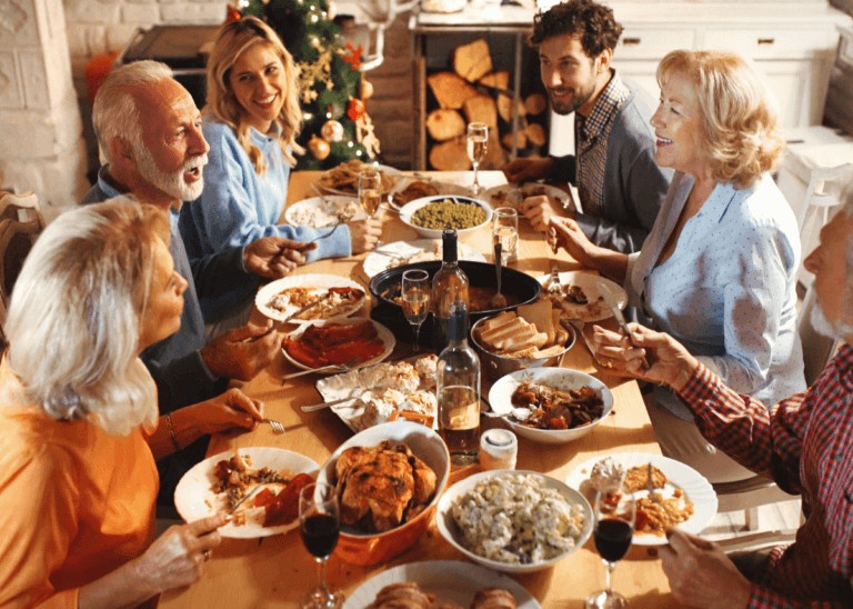 Family eating Thanksgiving dinner