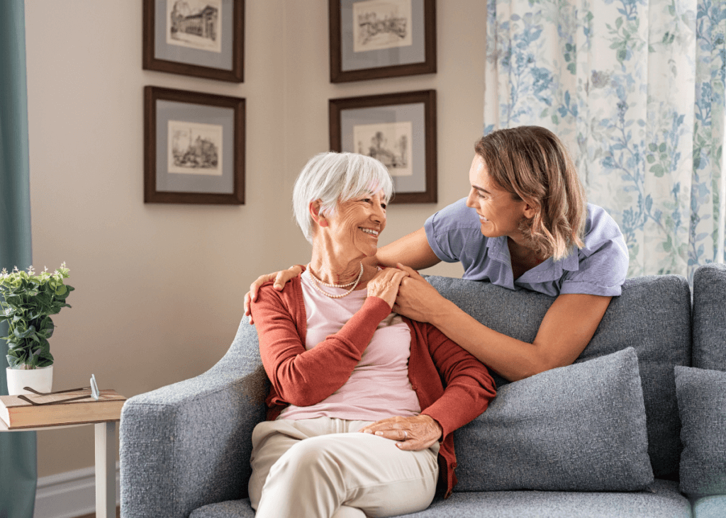 woman aging at home with caretaker