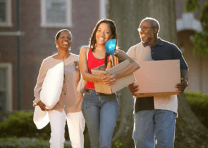 Parents dropping young adult off at college