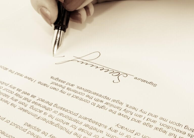 a signature on a document.