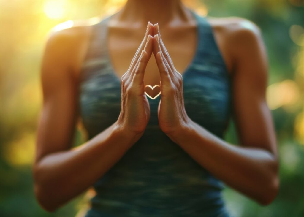 a person meditating- it is just their hands and then the hands are pressed together