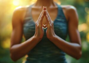 a person meditating- it is just their hands and then the hands are pressed together