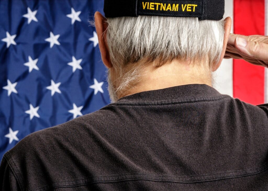a vietnam vet saluting a flag