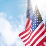 a bunch of American flags flying in the wind in honor of Veterans