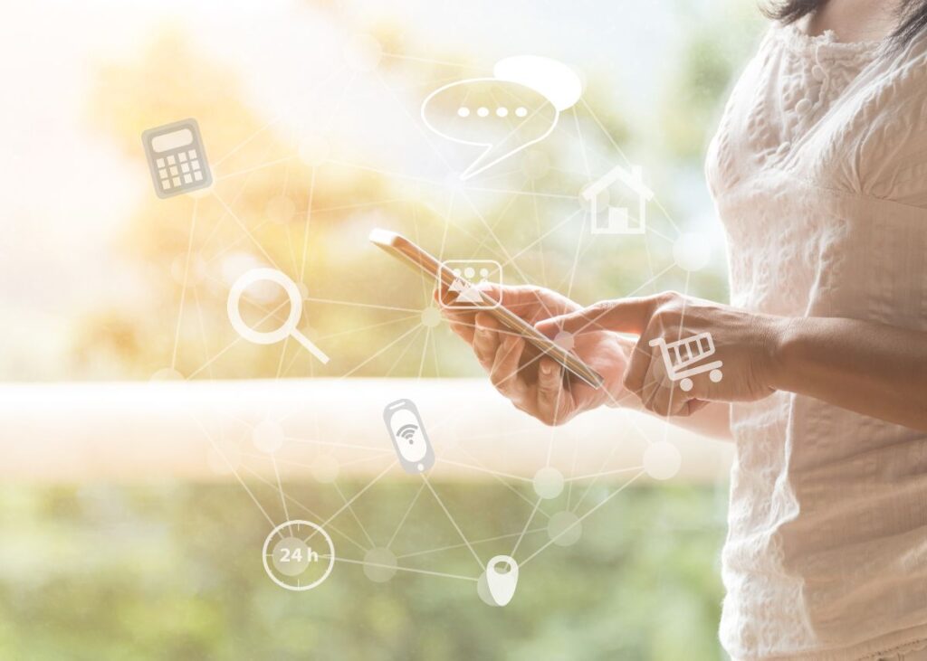 woman communicating with her cell phone